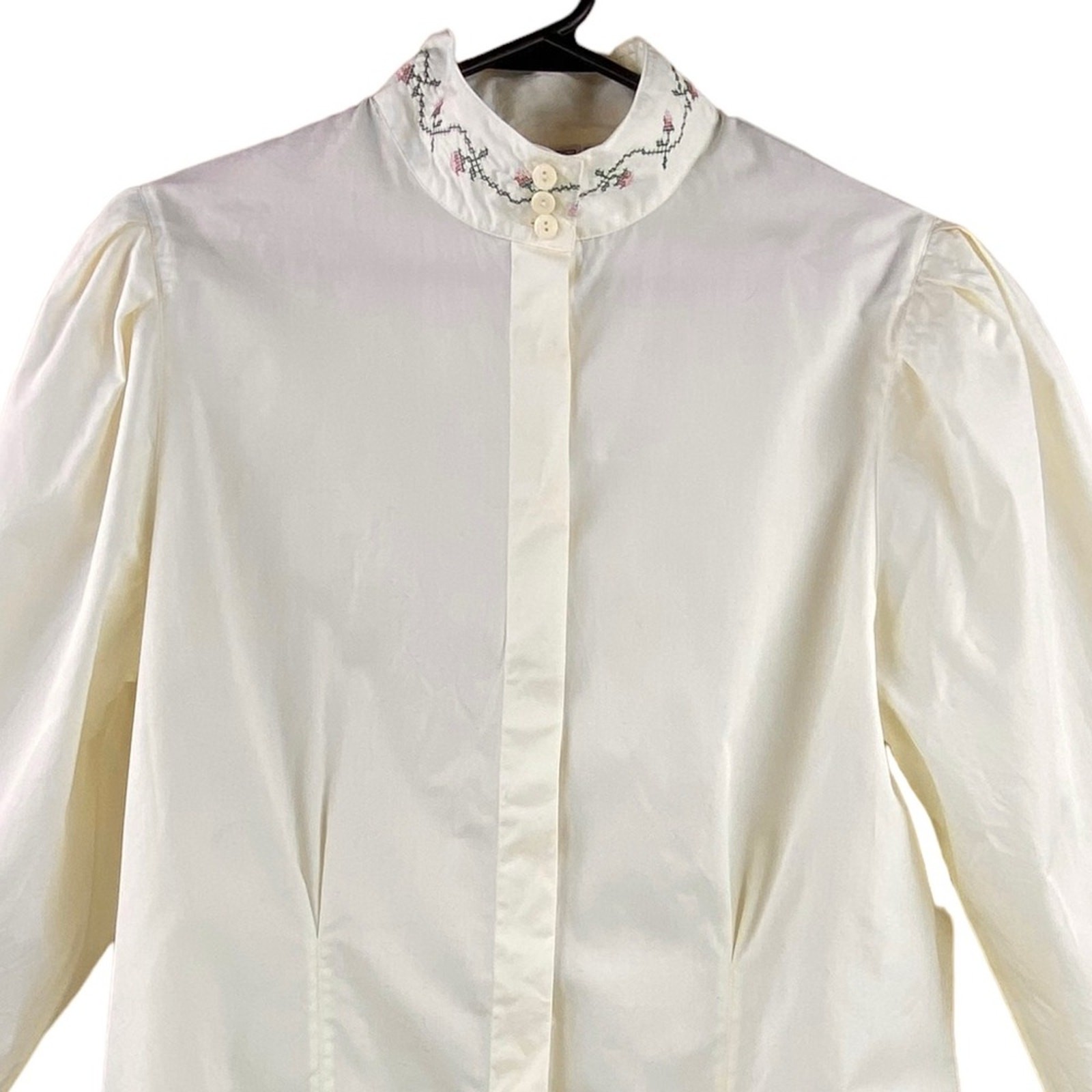 Vintage Embroidered Poet Artist Blouse Size 14 Cream Floral New With Tags