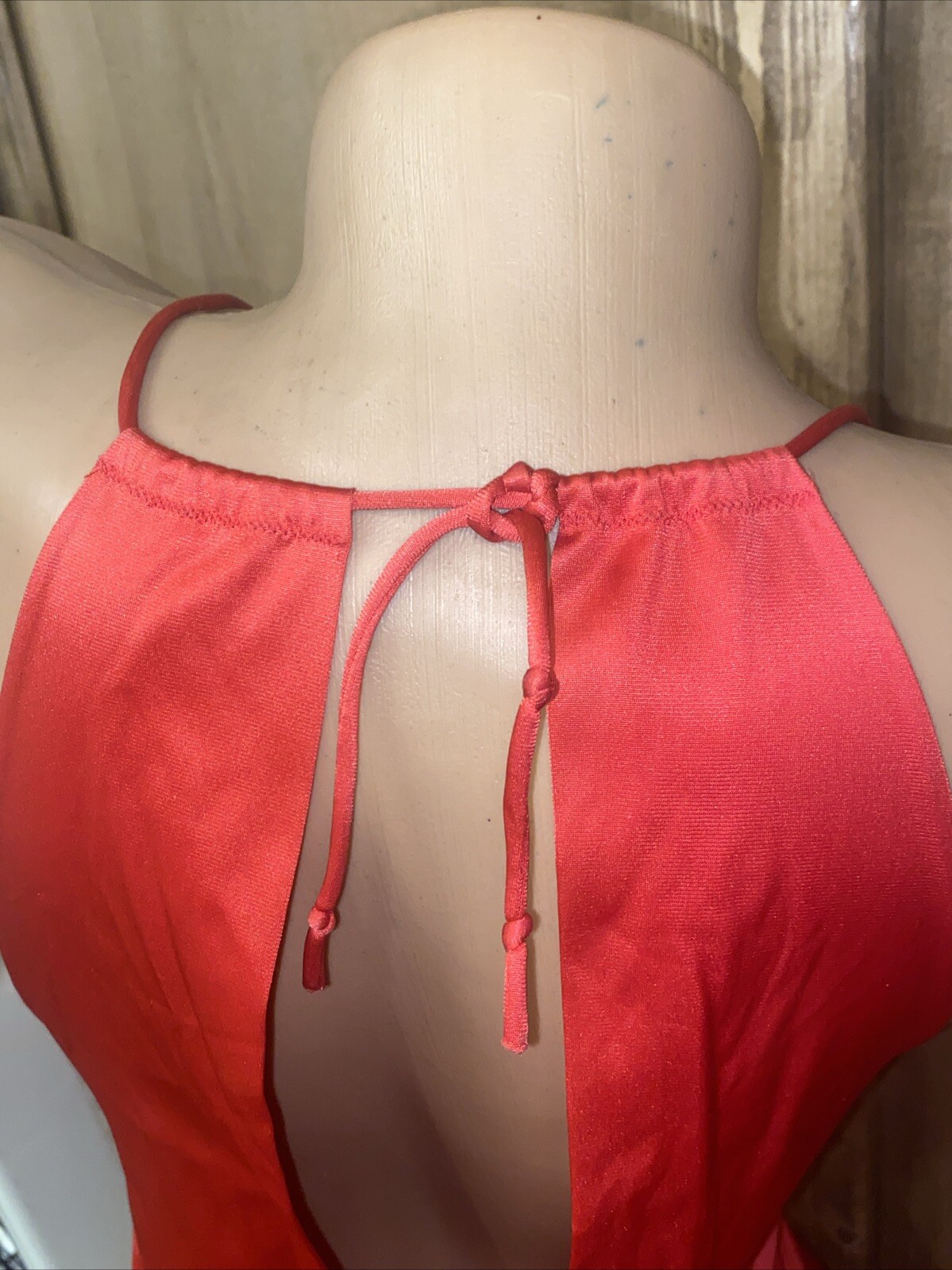 Vintage Vanity Fair Long Red Satin Nylon SZ 32 Flowing Nightie Dress Slip #15