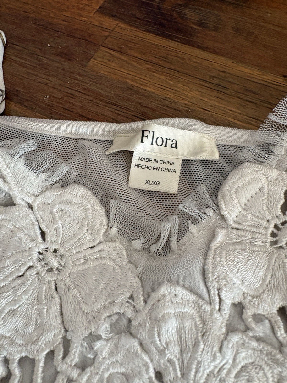 Vintage Flora Sheer Camisole XL Light Gray Babydoll Nightie Floral Design 1990s