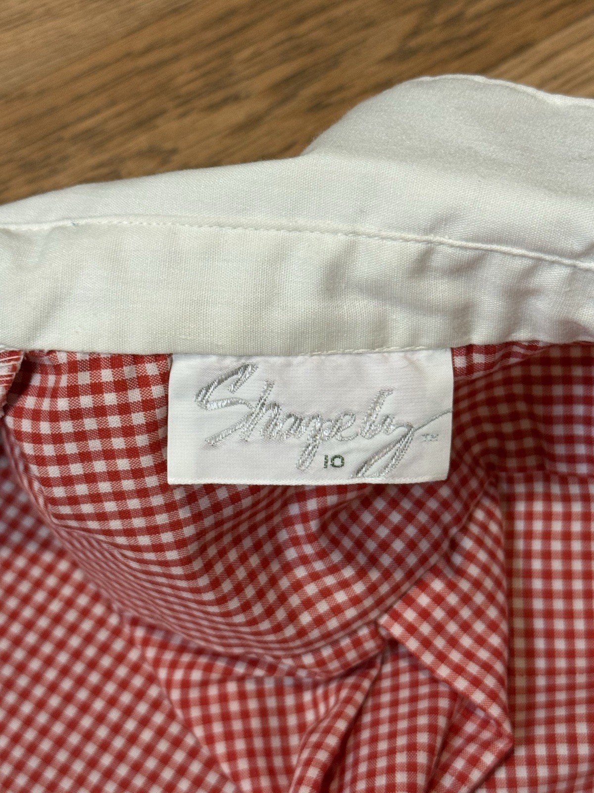 Vintage 70s 80s Shapely Brand Red & White Gingham Top Shirt Button up Women 10