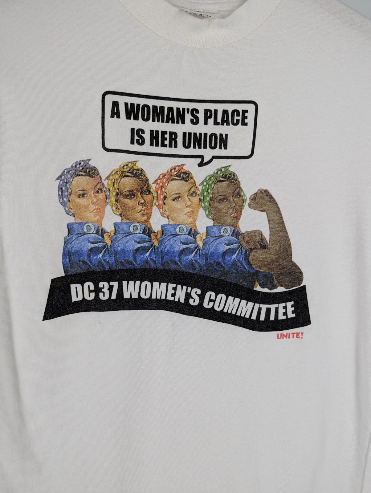 Vintage 90s DC 37 Women’s UNITE! New York Union Member T Shirt Protest Feminist
