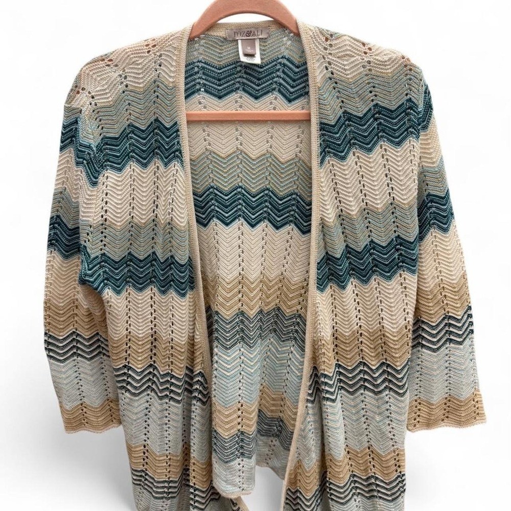 Roz & Ali Coastal Chevron Open Knit Cardigan Vintage Boho