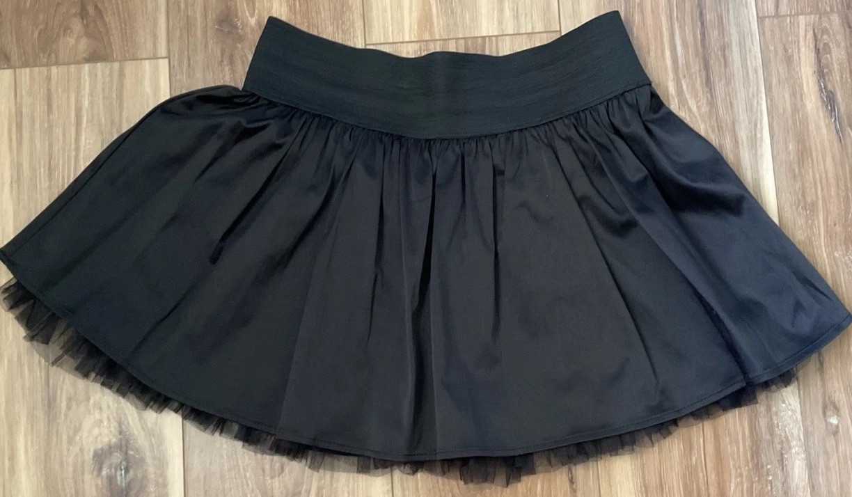 1990’s – Black Mini Skirt – Ruffle Net Hem – Juniors Large