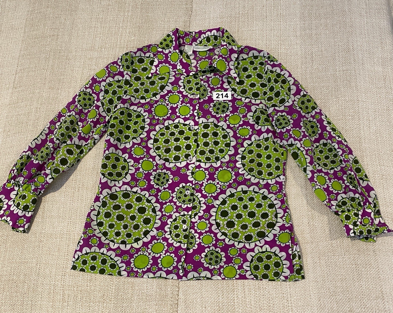 Vintage 70’s ALEX COLEMAN shirt Purple& White daisy Print Sz M Excellent