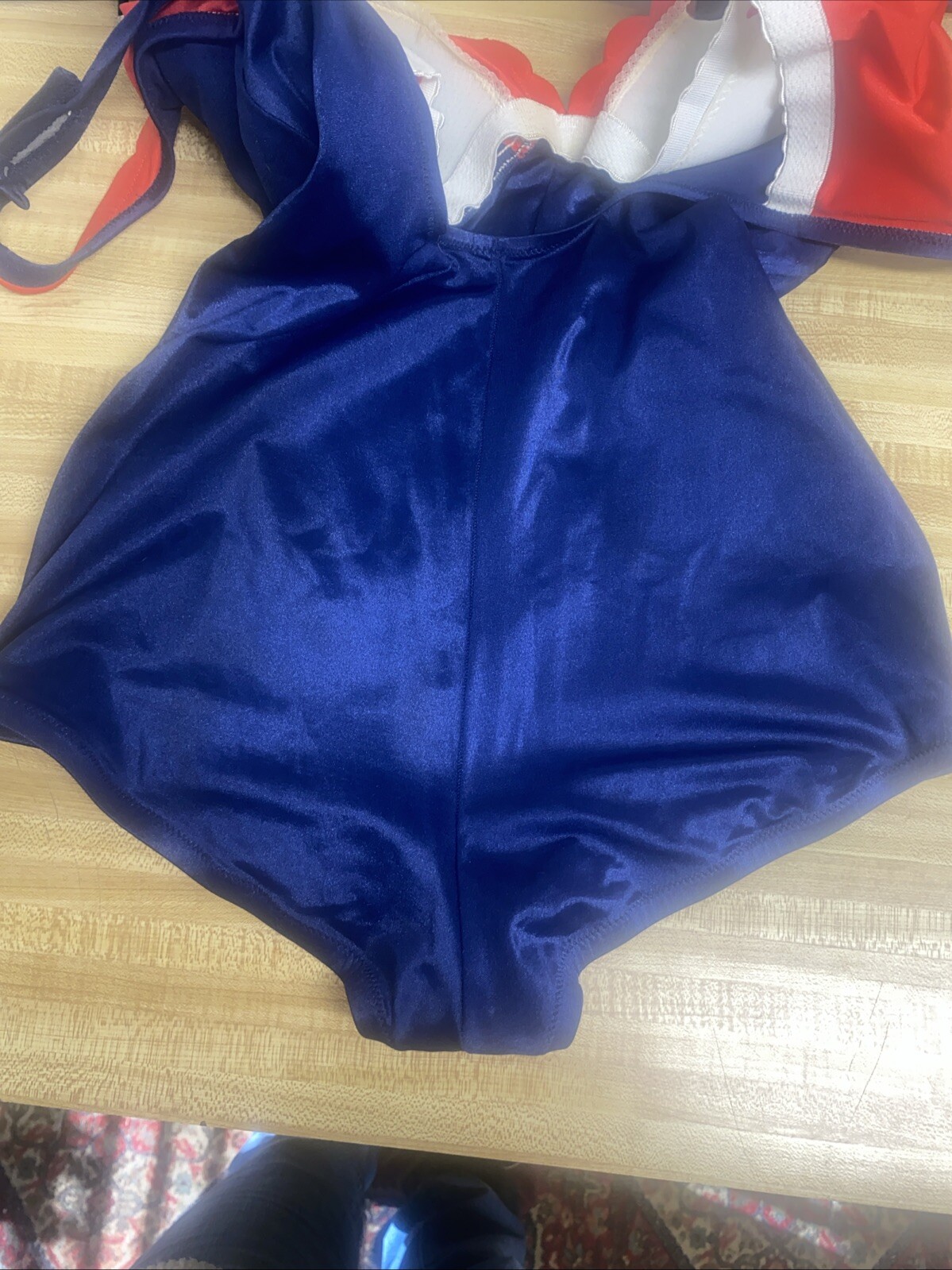 Vintage 1970 DeWeese Design Navy W/ Red Trim One Piece Swimsuit Sz 16 USA Made