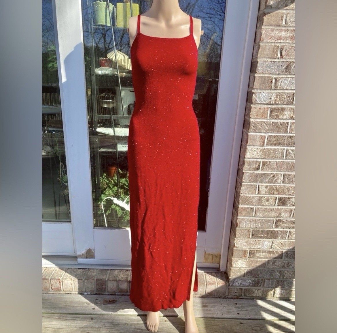 Vintage 1997 Bright Red Glittery/Sparkly Goth Vamp Bodycon Prom Dress
