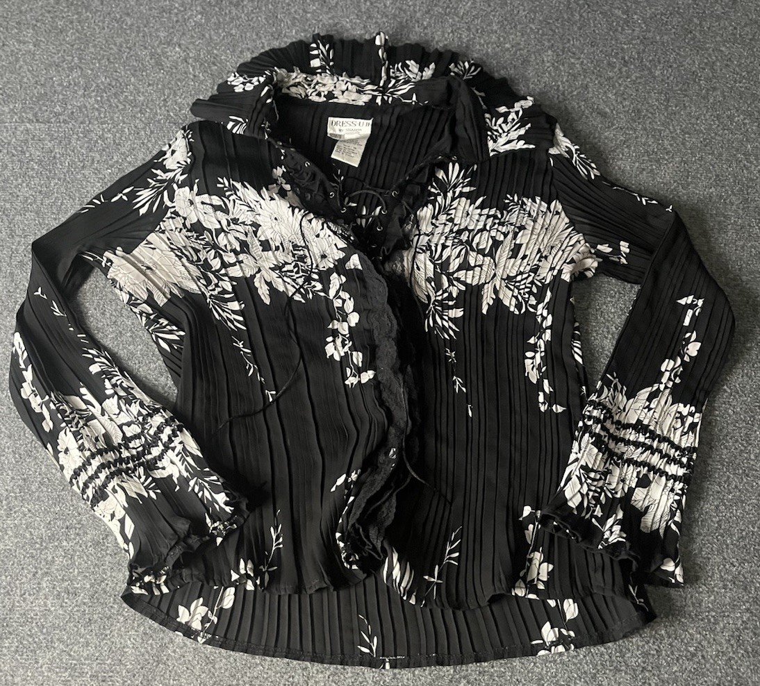 Vintage Dress-U-II by Sharon Womens Top Size 1X Floral Ruffle Long Sleeve Boho