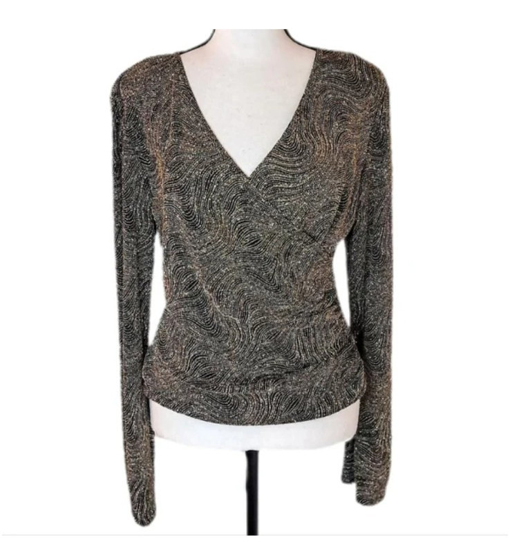 VTG 90s Metallic J.B.S Dressy Long Bell Sleeve Festival Party Glitter Top Size 8