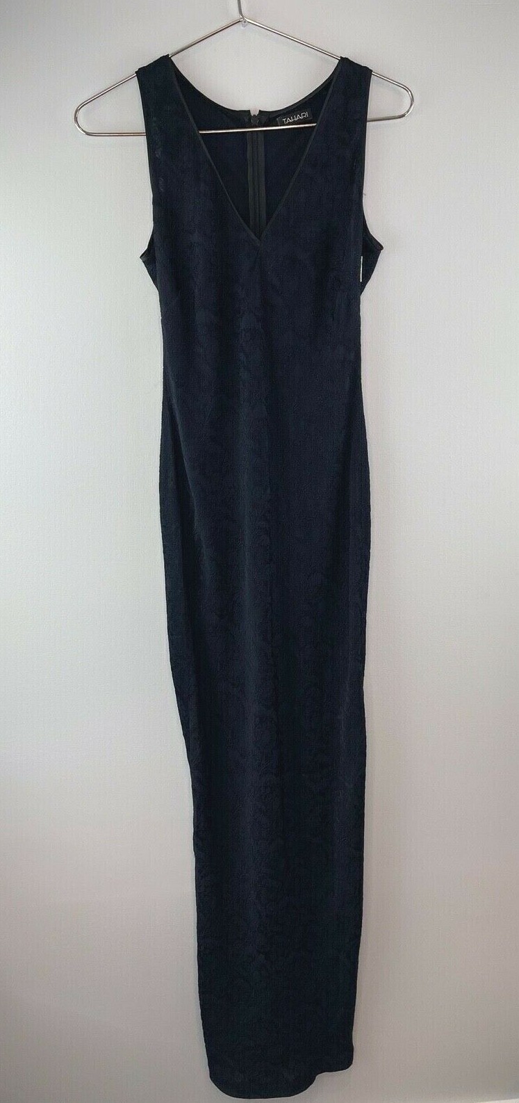 TAHARI Vintage 80’s 90s Navy Blue Textured Silk Long Gown Party Dress 8 USA NEW