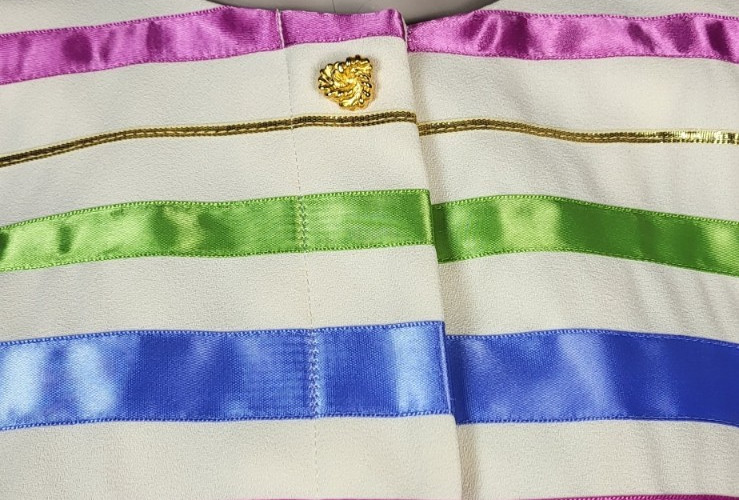Vintage Satin Jewel Tone Metallic Ribbon Striped Blouse Jacket Maggy London