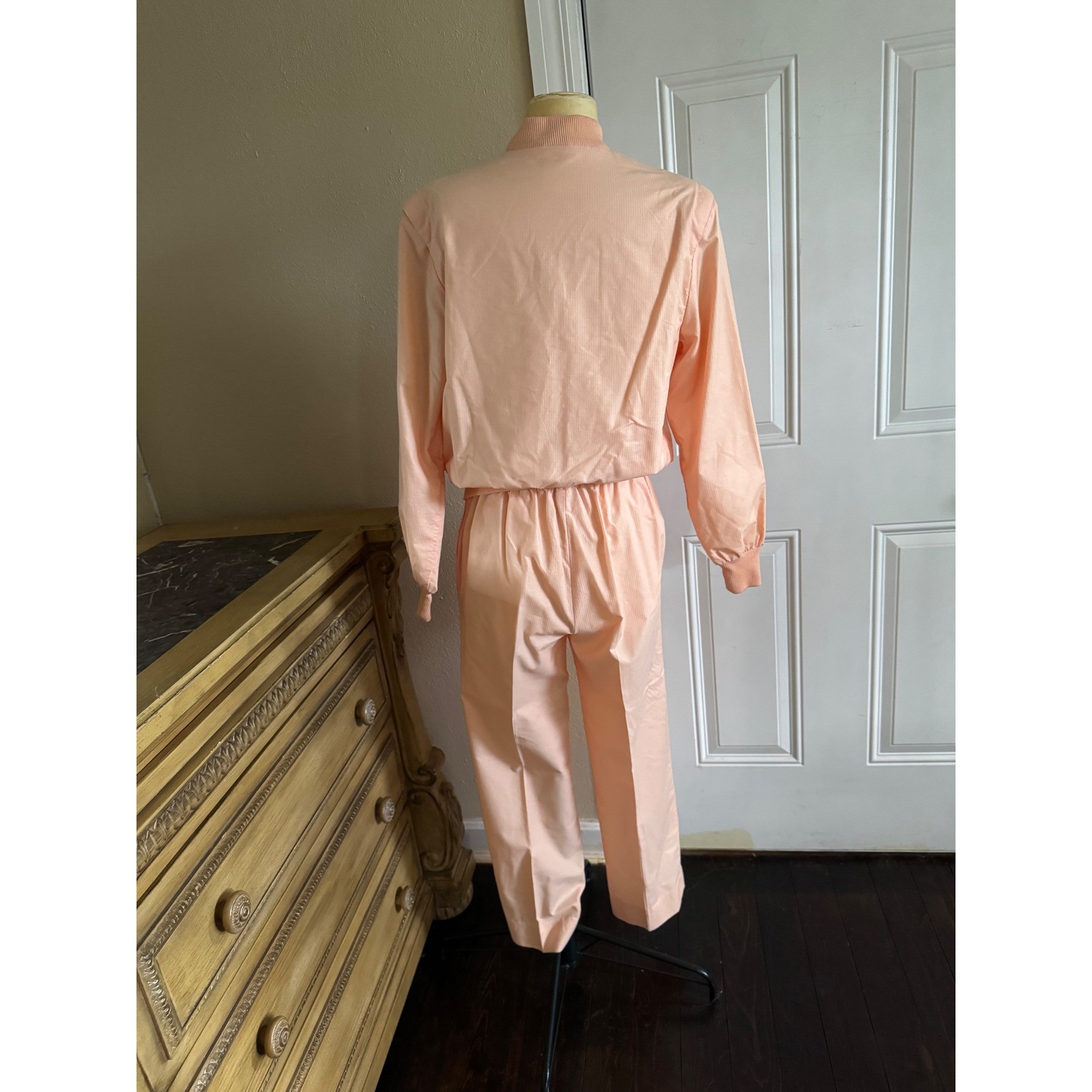 Vintage 80s Peach Tracksuit Set Retro Jacket & Pants Soft Pastel Athleisure XS