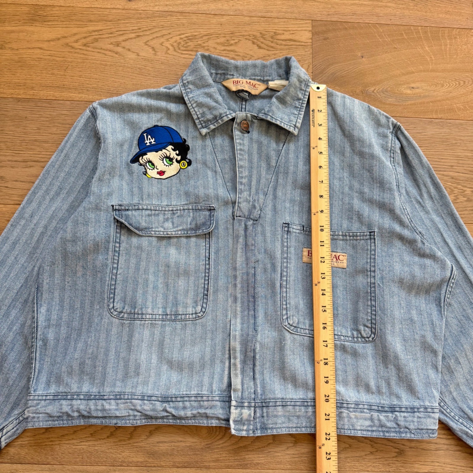 Vintage Big Mac Herringbone Denim Jacket Betty Boop LA Dodgers Chore Coat 48 Reg