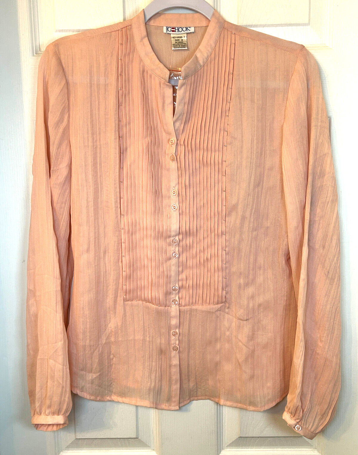 Classic Vintage Blush Pink Blouse Sz 8 JG Hook Pintuck Pearl LS Top NWOT