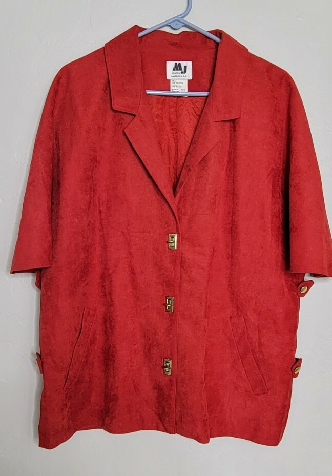 MJ SEATTLE VINTAGE CAPELET Blazer STYLE JACKET VTG Red Side Slits M XL #34