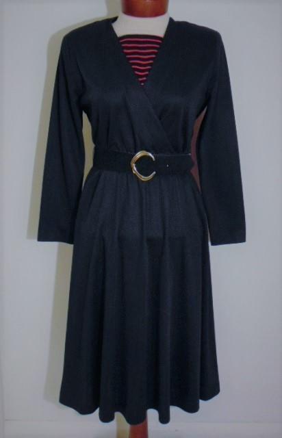 VINTAGE 1960s KEVIN STUART BLACK CROSSOVER STRIPED PANEL FIT & FLARE DRESS NWOT