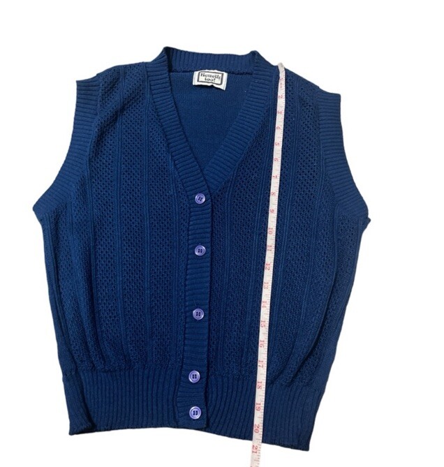 1970’s Kenneth Too! Blue Knit Sweater Vest, Button Down, Approx Size Medium