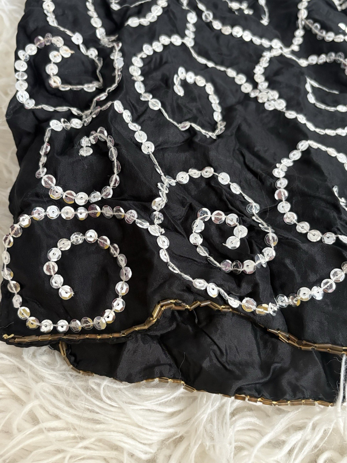 NWT VTG Tina Black Sequin Beaded Bubble Skirt Floral Applique Small 80s 90s