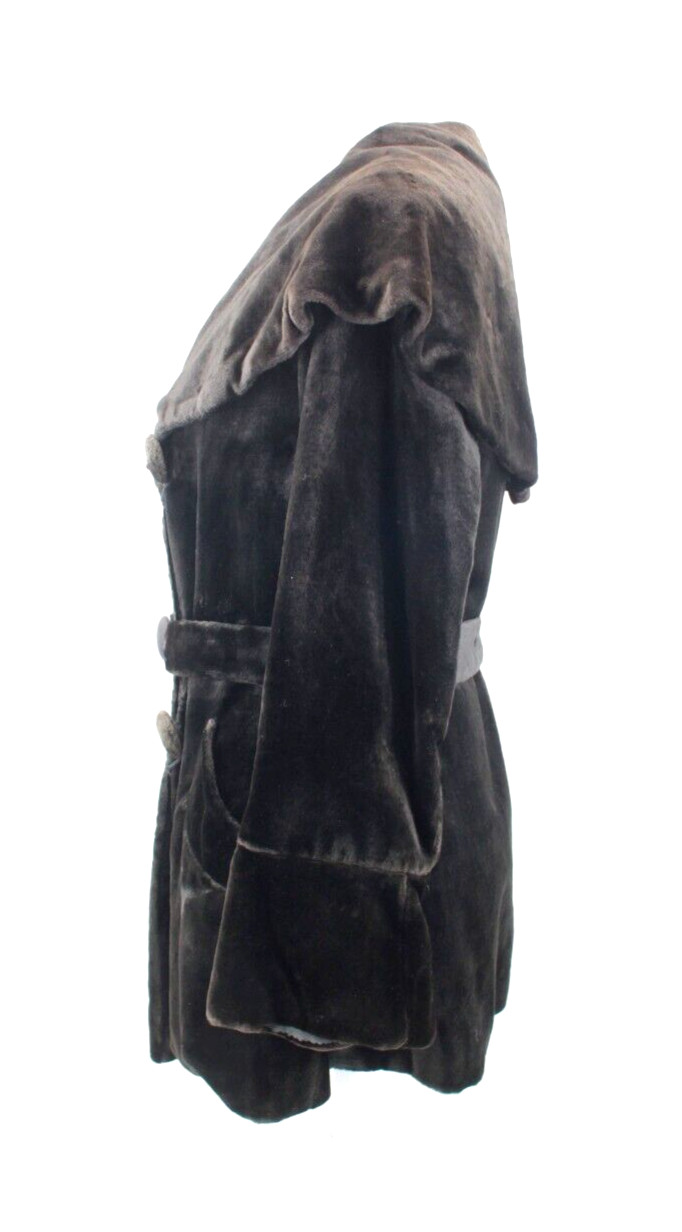 VTG Antique Women’s Early 1900s Black Velvet Jacket Sz S/M Large Collar Belted