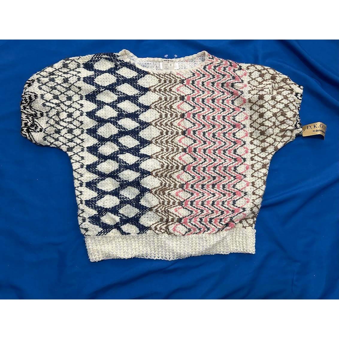 Vintage DK Gold Donnkenny Chenille Knit Top Short Sleeve Multi Pattern 41581 Med