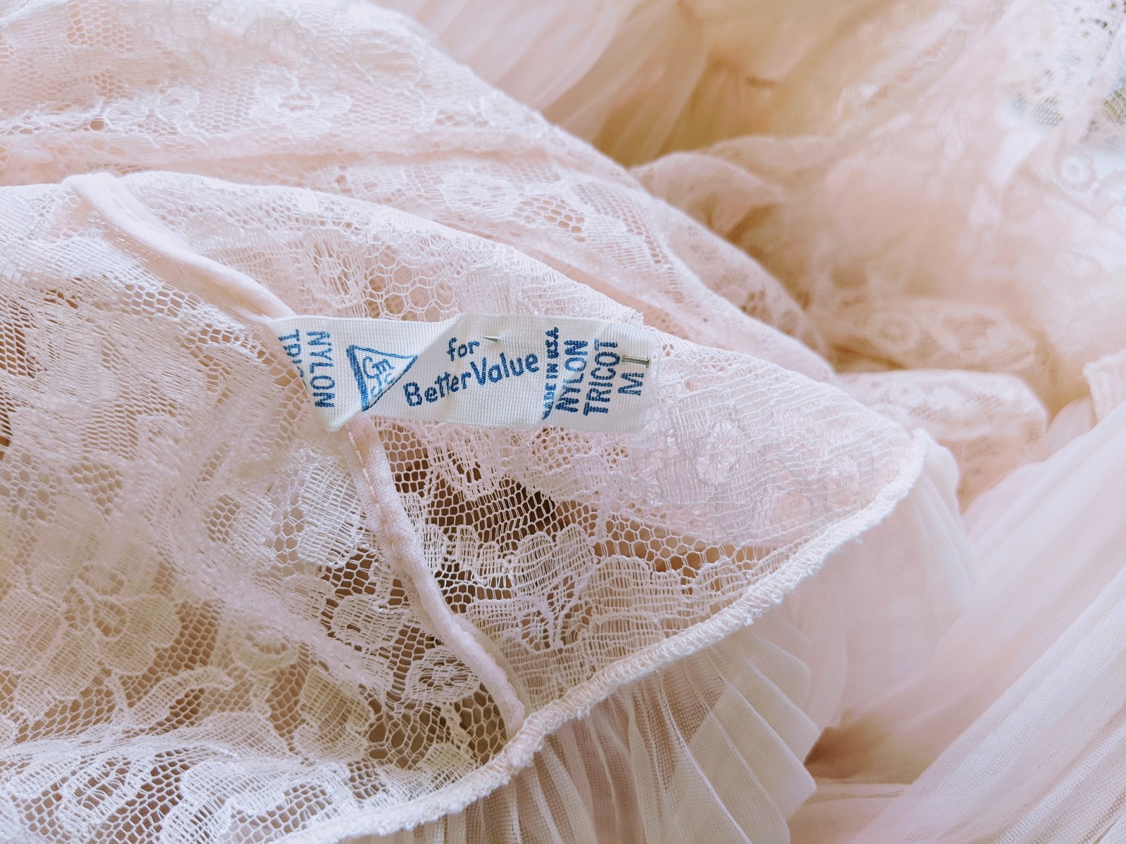 Vintage Nylon Tricot & Lace Pale Pink Very Sheer Peignoir Set Size M Gorgeous!!