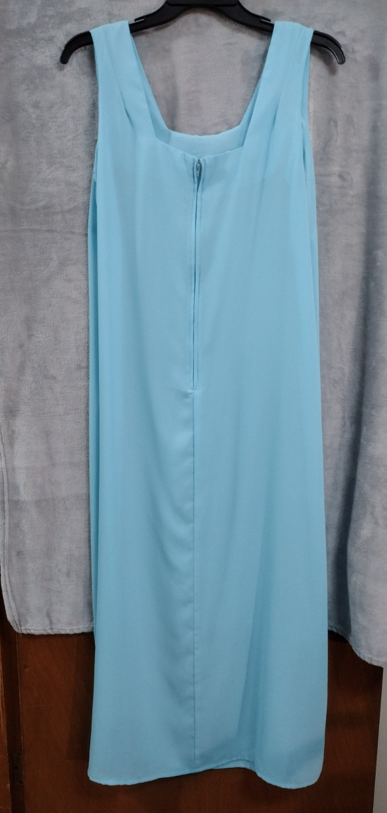 Vtg 70s Ice Blue Maxi Dress 16 1/2 Sheer Cardigan Jacket Made USA Formal Wedding