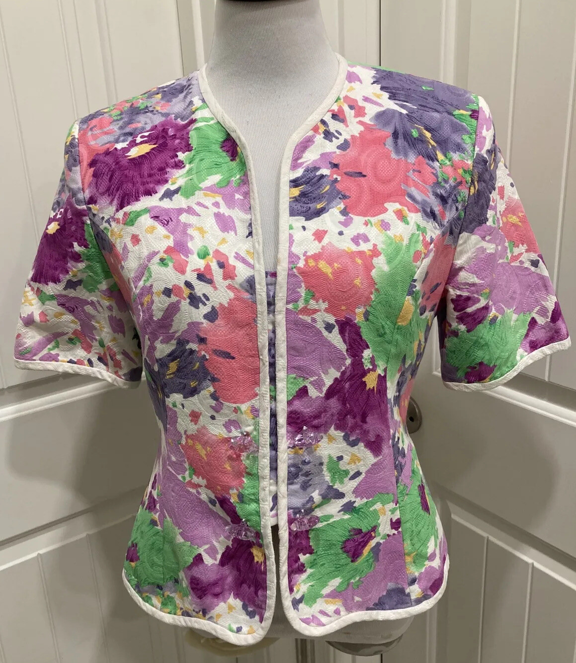 Gorgeous VTG Anthony Sicari Jacket/Top Evenings Floral Clear Buttons SZ 10 80-90