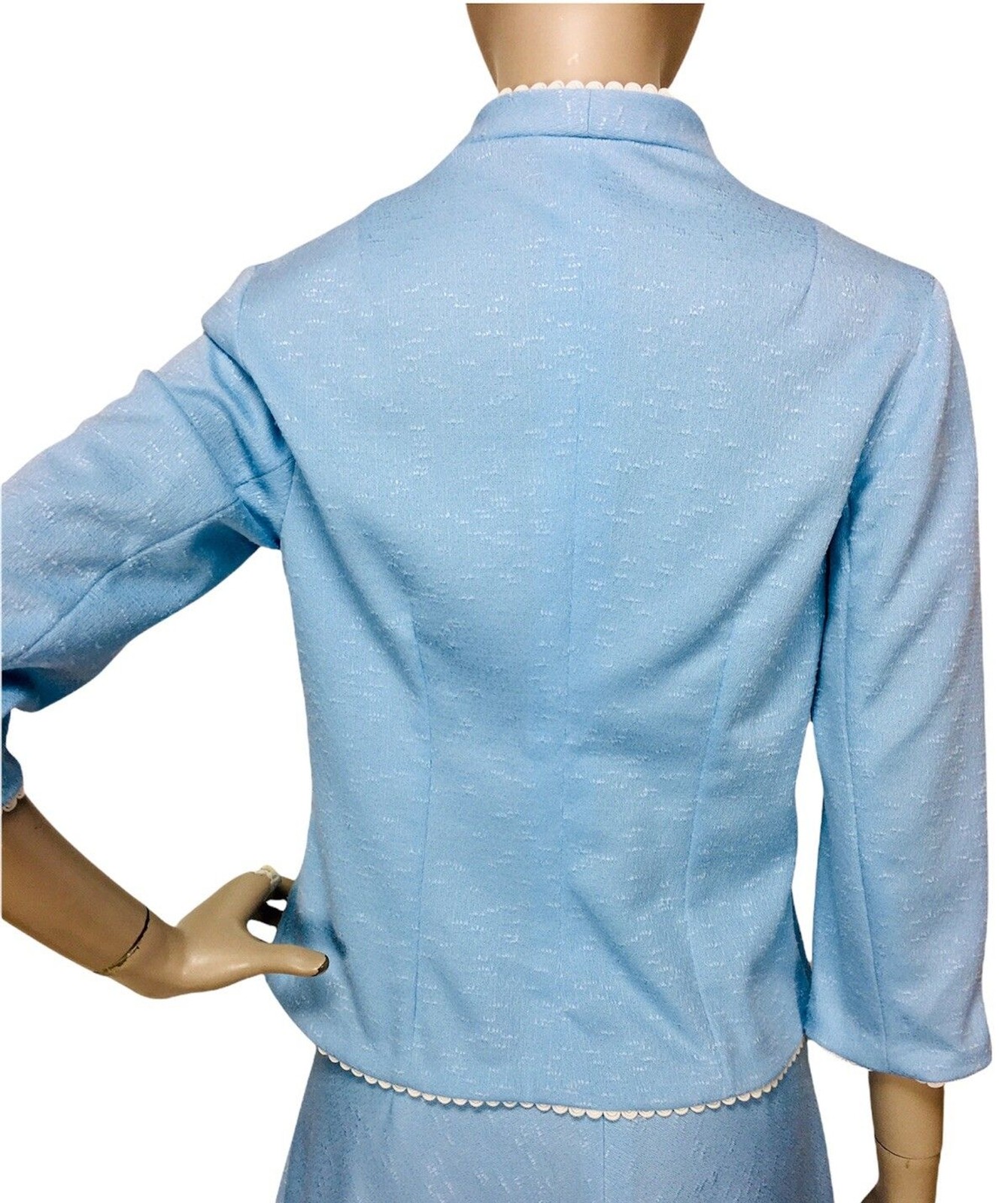 Vintage 60s Blue Rick-Rack Trim Jacket and A-Line Skirt Suit Set XS/S/M
