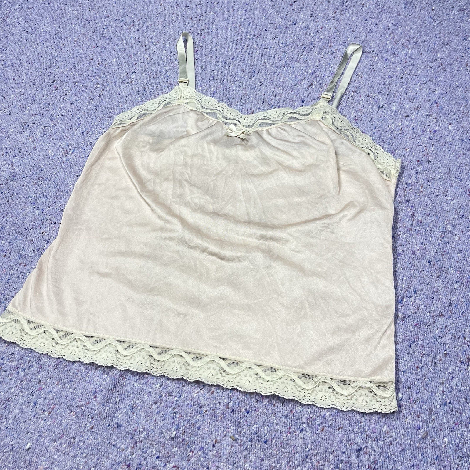 Vintage Undercover Wear Light Pink Cami Lace Trim Lingerie Slip Top Size S/M
