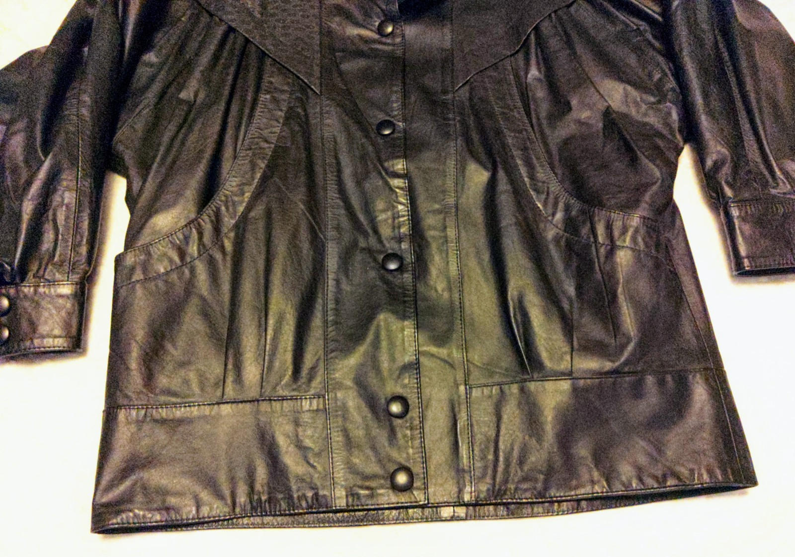 Glampier Womens Leather 80s Jacket Leopard Print Black Small Bomber Biker Rocker