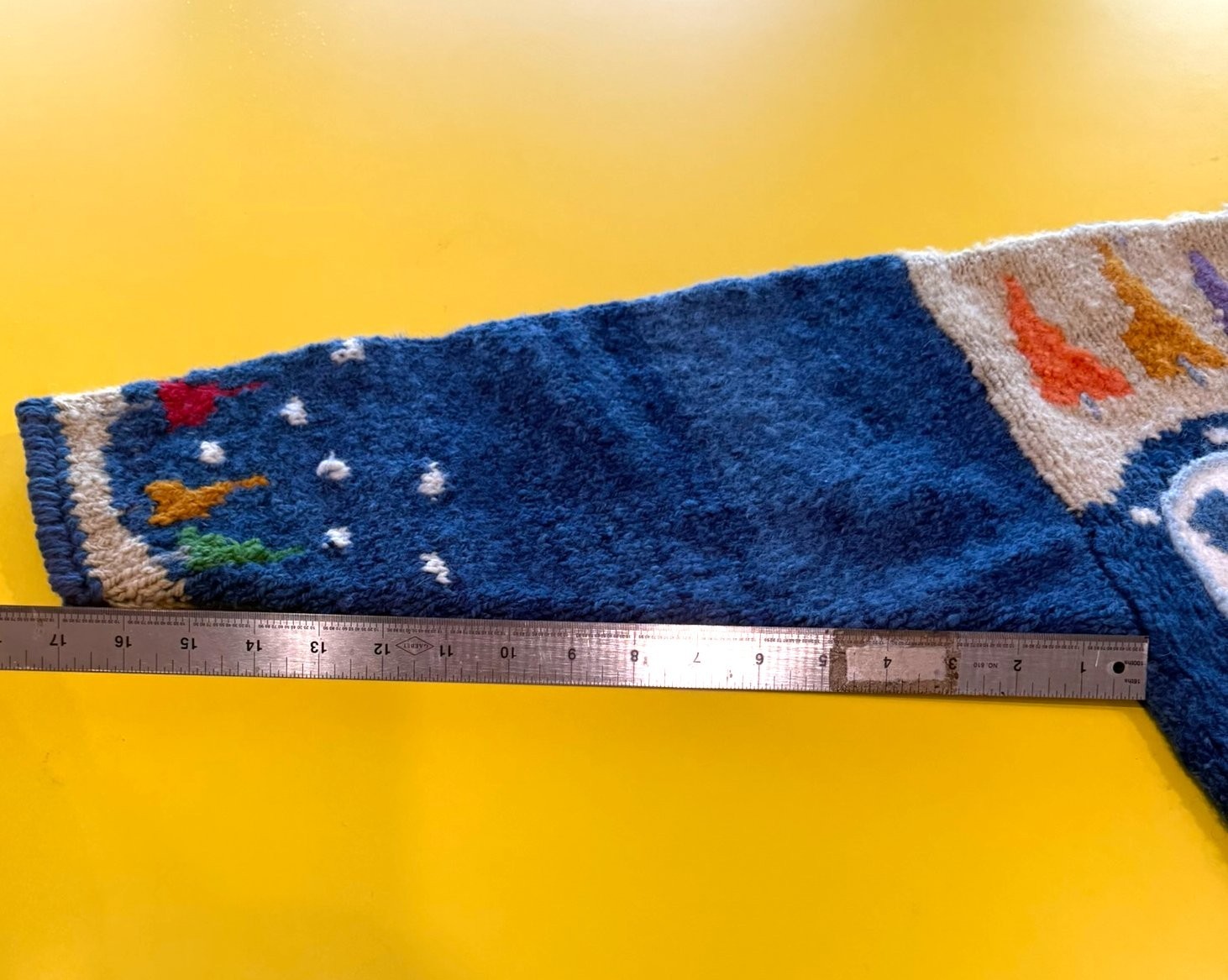 Vtg Amano Bolivian Wool Hand Knit Sweater Christmas Trees Stars Night Sky Aymara