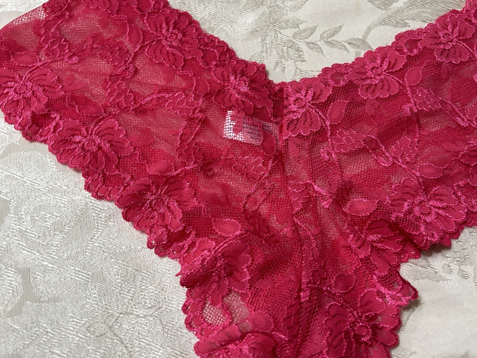 Vtg Unbranded 19704X Sheer Floral Stretch Lace Sz 9 Pink Hipster Panties #73