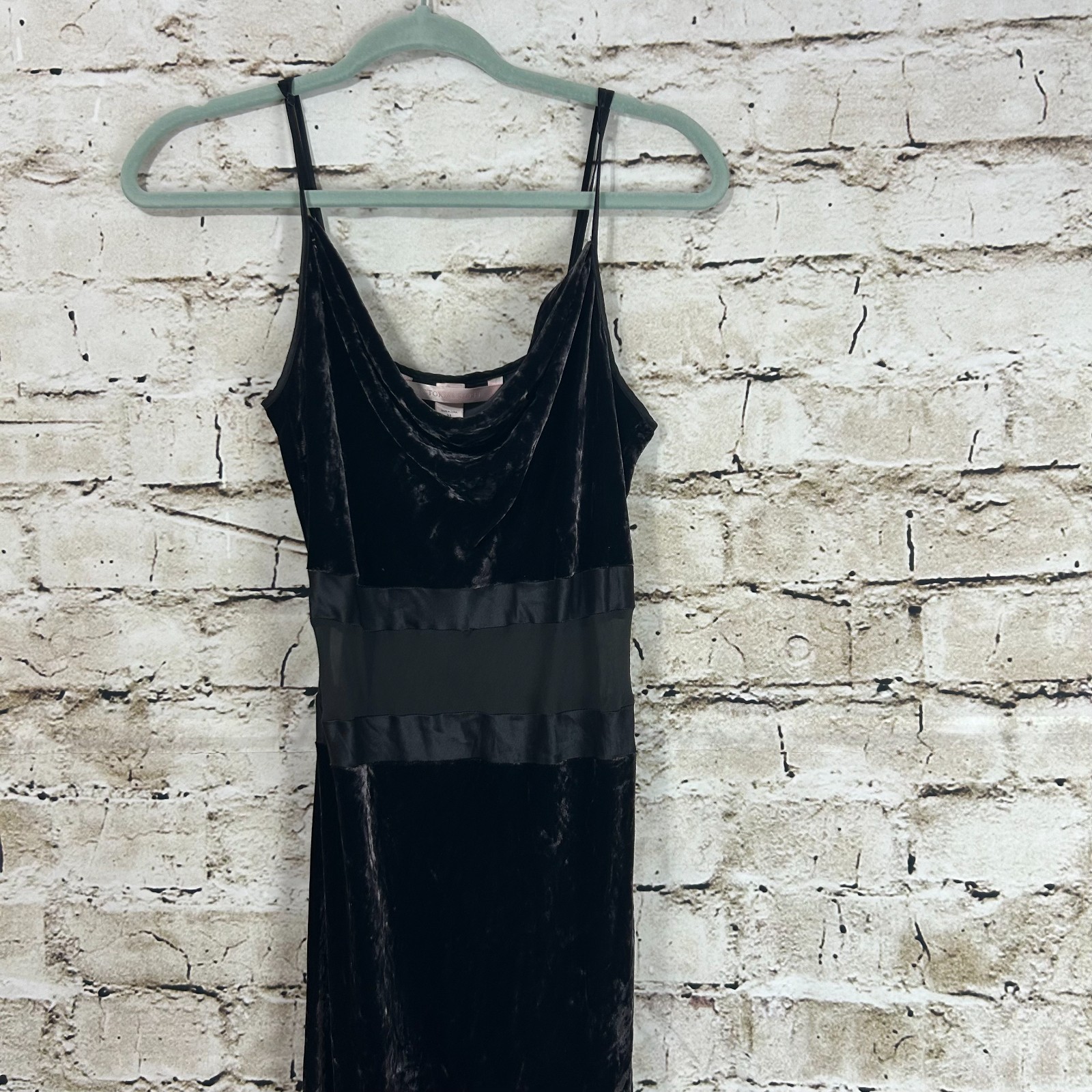 Vintage Victoria Secret Y2K Black Velvet Velour Maxi Slip Dress Silk Sheer SizeM