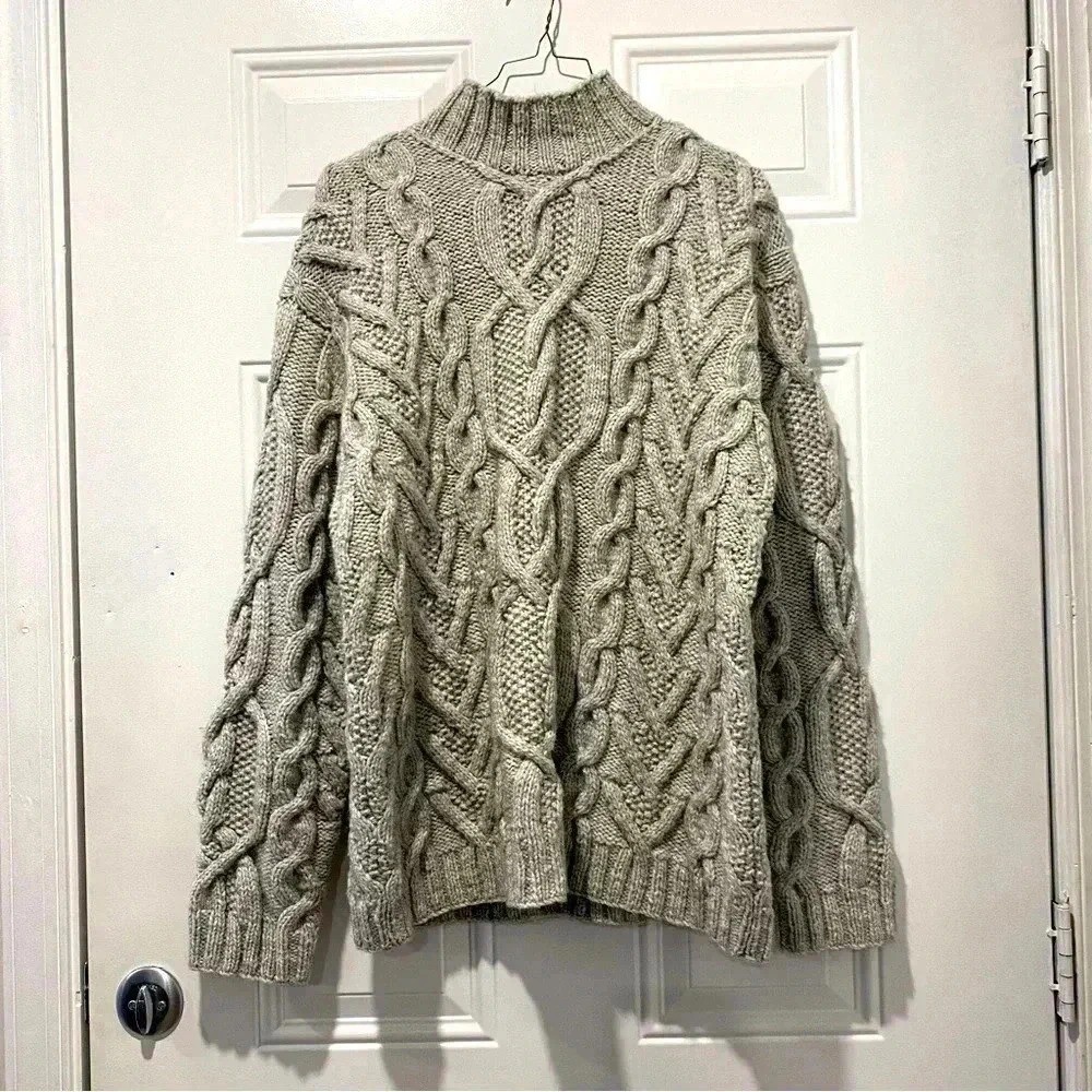 Lauren Ralph Lauren vintage women’s chunky hand knit sweater gray wool alpaca XL