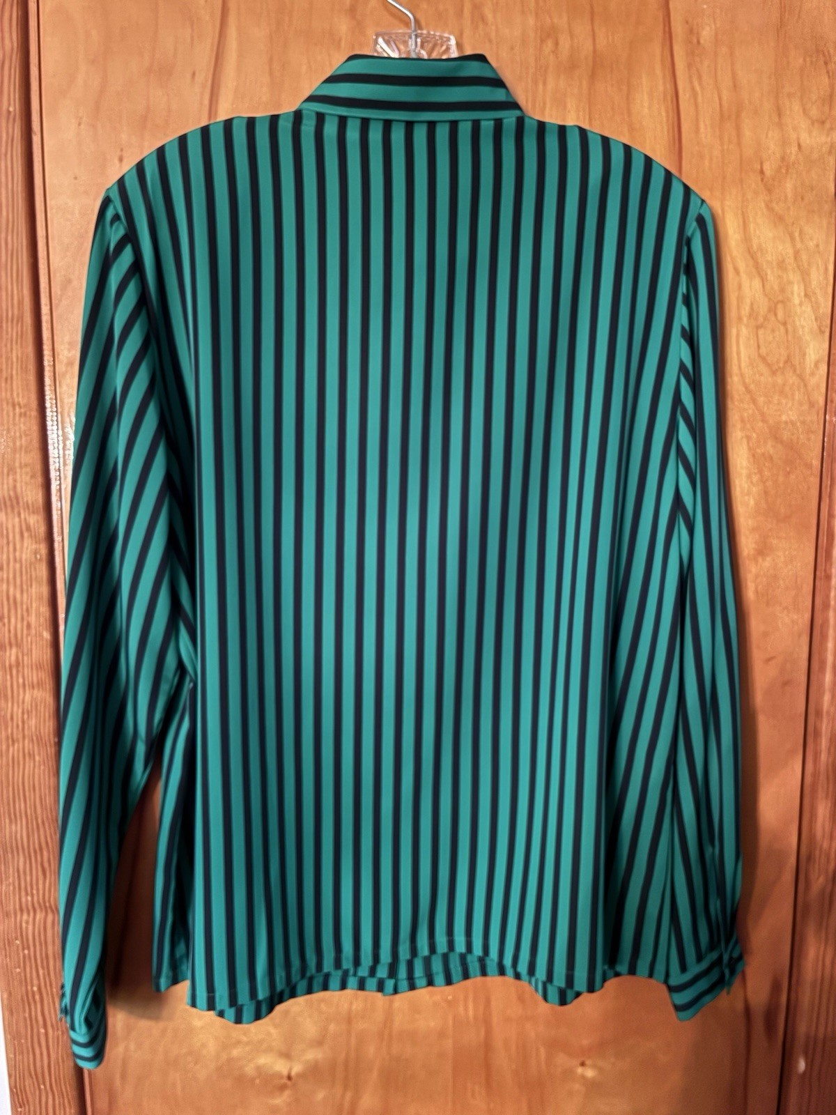 VTG Koret Green Black Stripe Long Sleeve Button Blouse Shirt Size 12