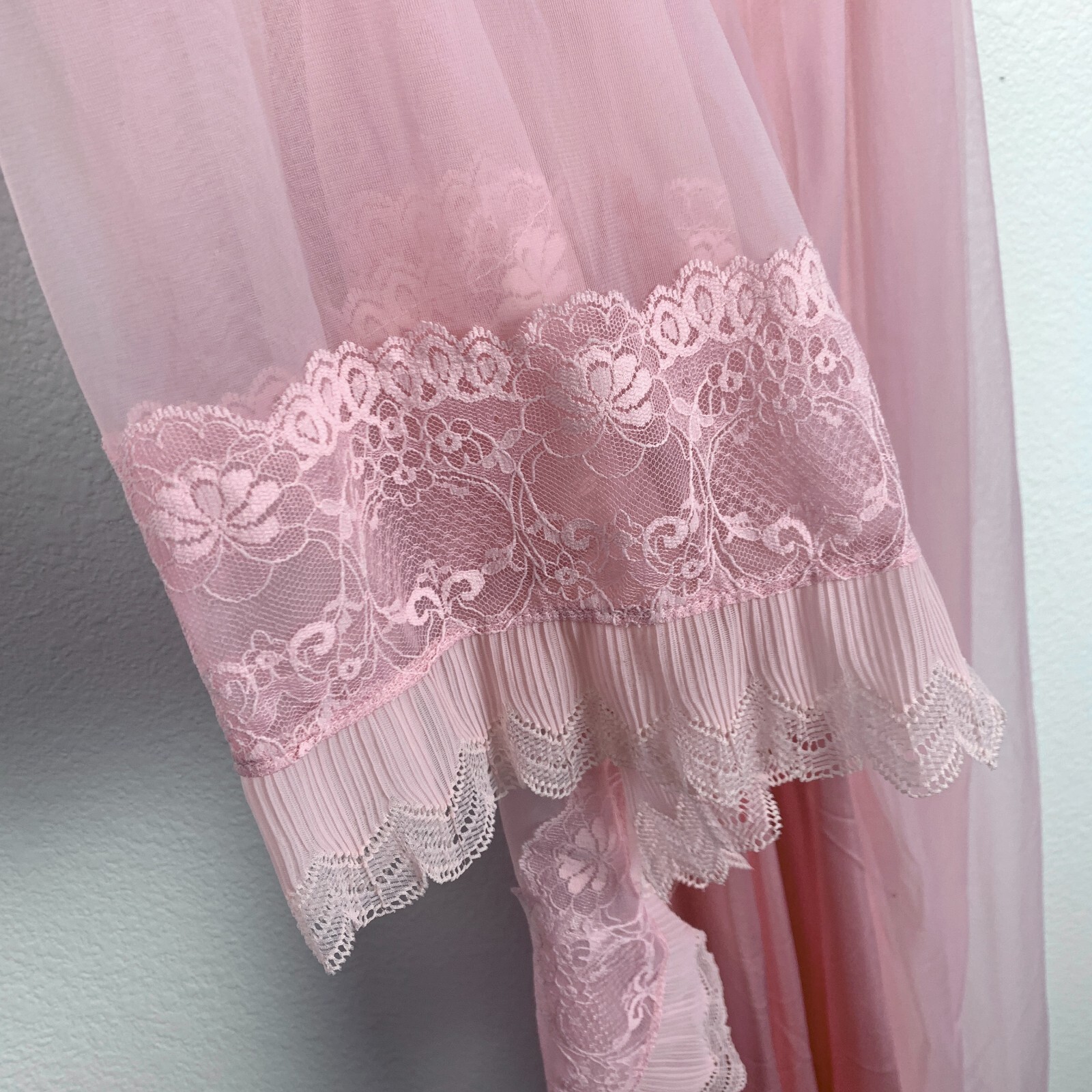 Vintage Jenelle of California Pink Sheer Nightgown Chiffon Nylon Tricot Robe Set