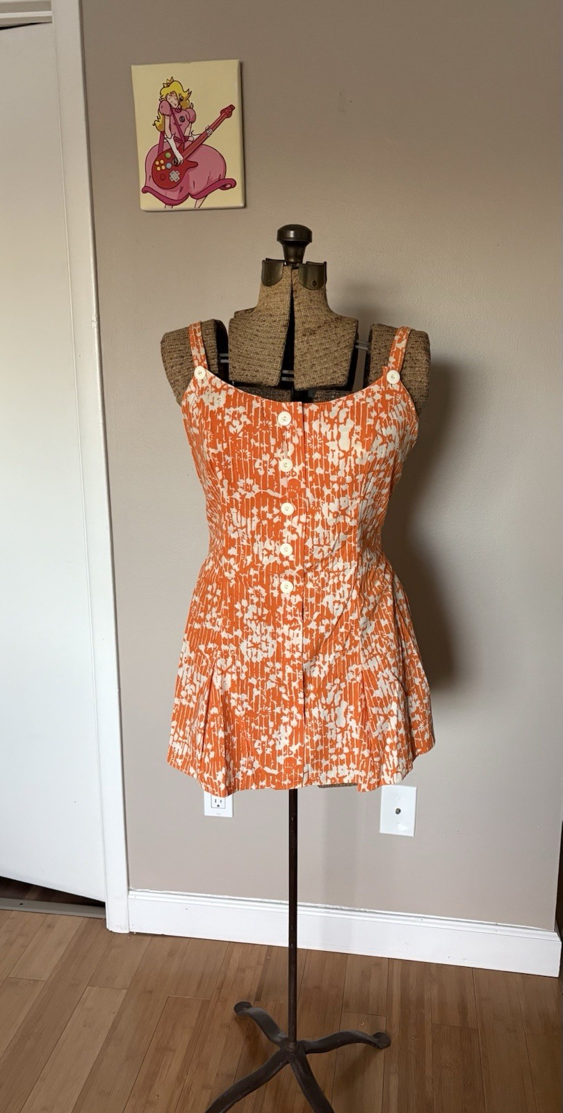VTG 1950s/60s Sz 18 Gabar Playsuit and Bloomer set RETRO MOD ORANGE MCM W 30-35”