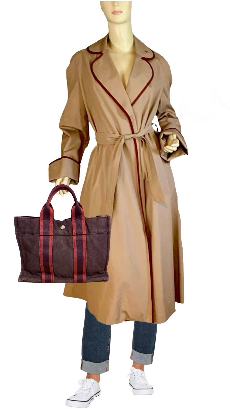 ETIENNE AIGNER VINTAGE 1970’S BROWN & BURGUNDY TRENCH COAT SZ 10