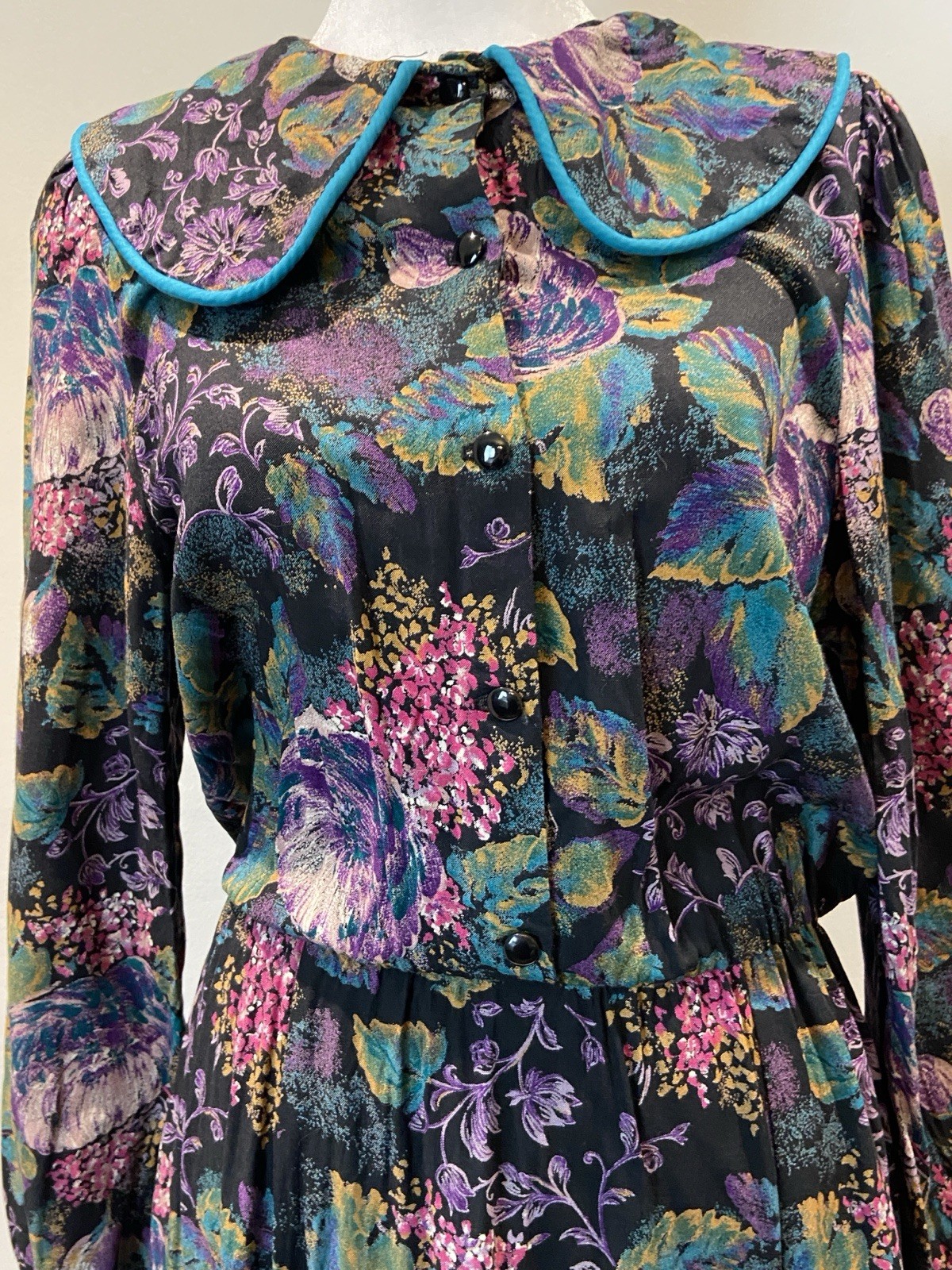 Vintage 1980’s Womens Prairie Cottagecore Turquoise Multicolor Dress Size S