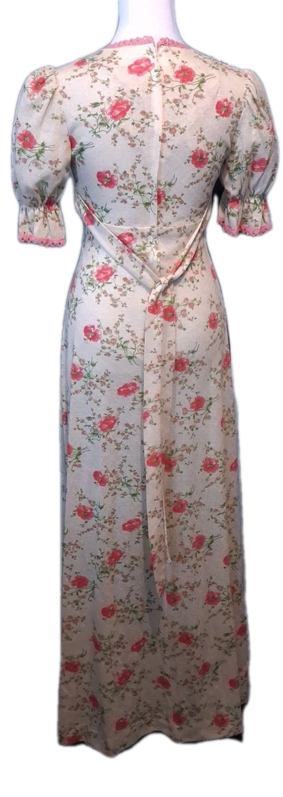 Vintage Maxi Dress Sweetheart Neckline Empire Waist Ditsy Floral Early 70s Sz 7