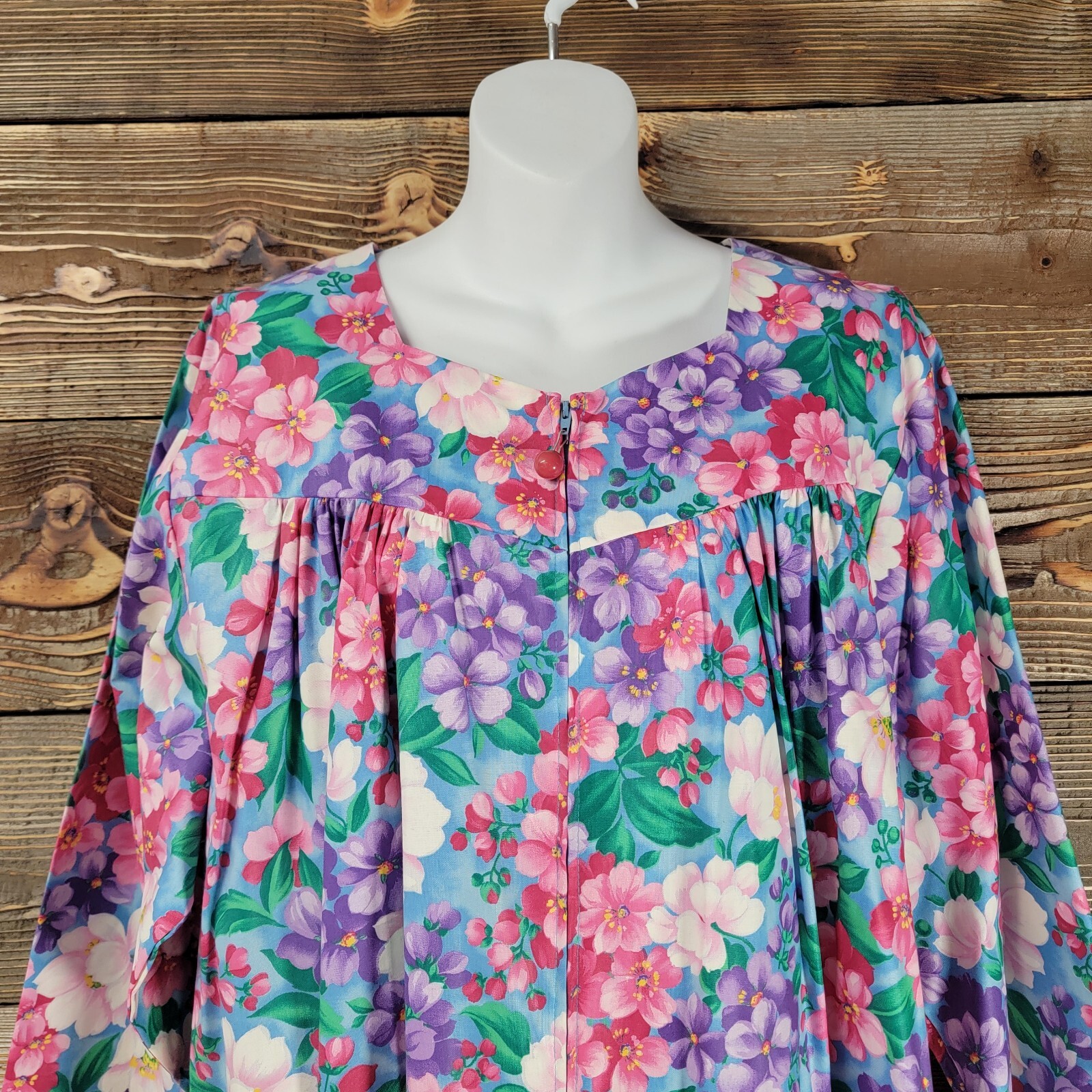 Vtg Elinor Carolina Maid Floral House Dress 70s 80s 90s Size Large Made In USA