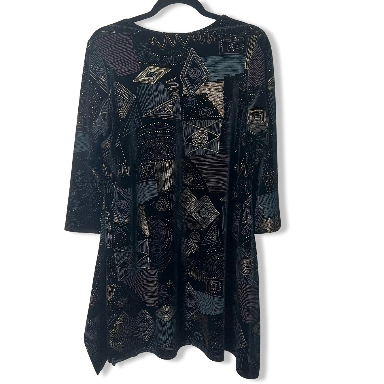Vejaiz Designs Vintage 90s Black Geometric Metallic Gold Shift Tunic Sz M