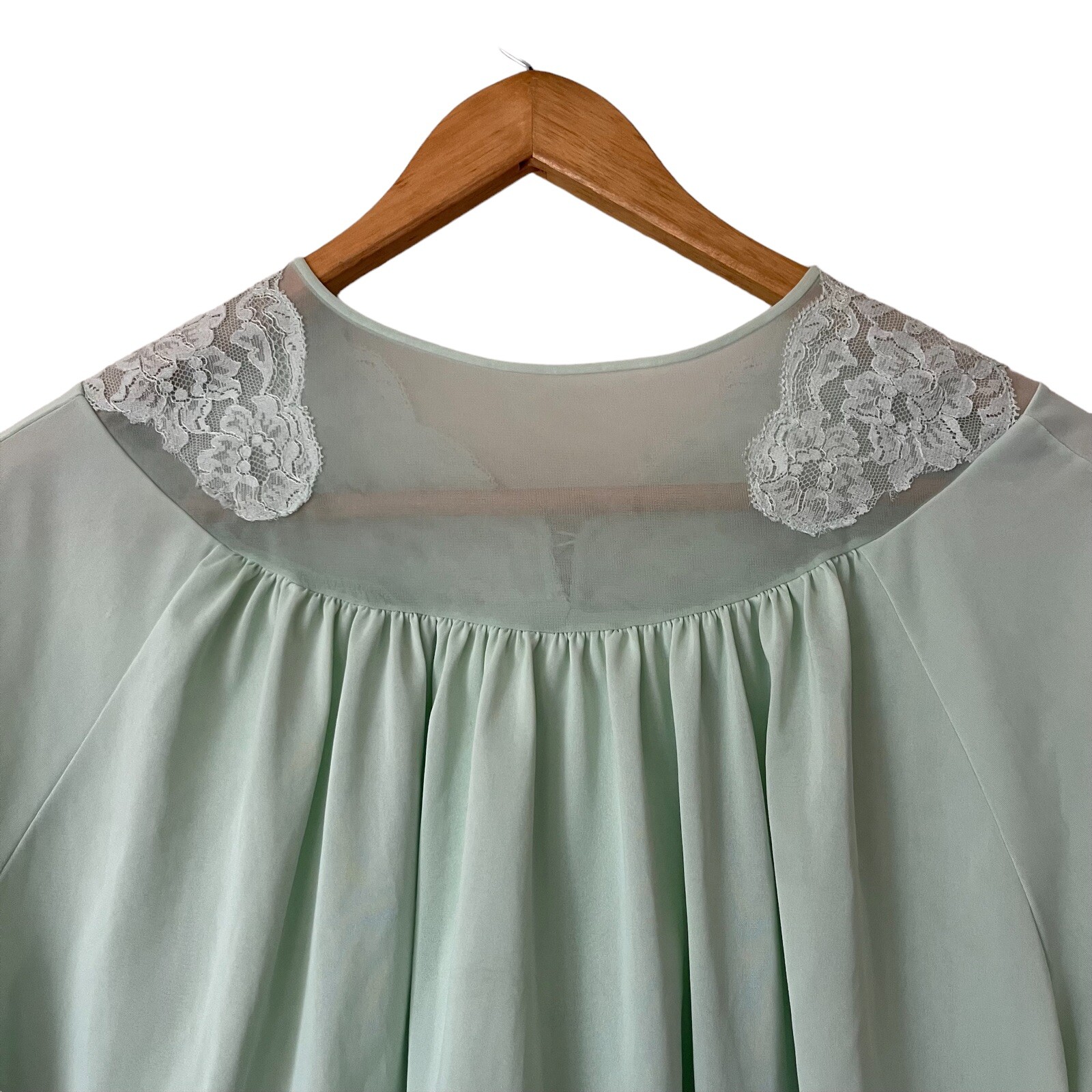 Vtg Shadowline Mint Green Cropped Bed Jacket Pajama Top Lace Trim Capelet Medium