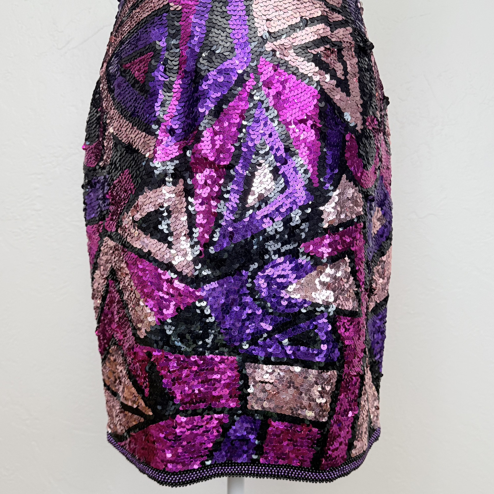 Vintage 1980s Silk Multicolor Fully Sequined & Beaded Dress by Susan Rose Size 8