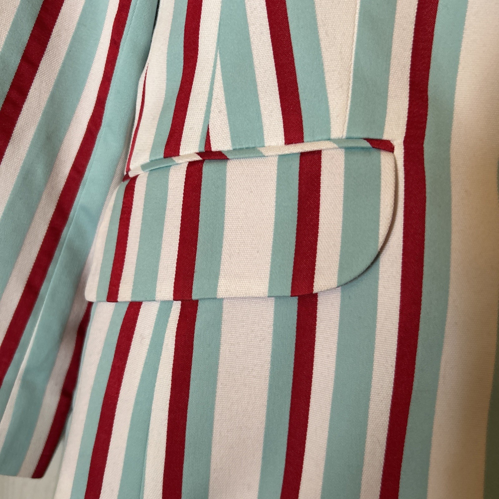 Vintage Escada Womens Sport Jacket Blazer Aqua Blue Red White Striped 34