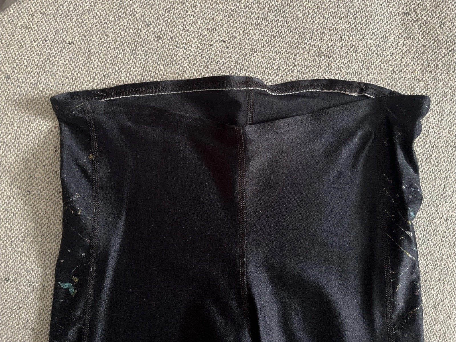 Vintage Black Satin Glitter Shiny Spandex Tight Disco Pants Dance High Waist M .