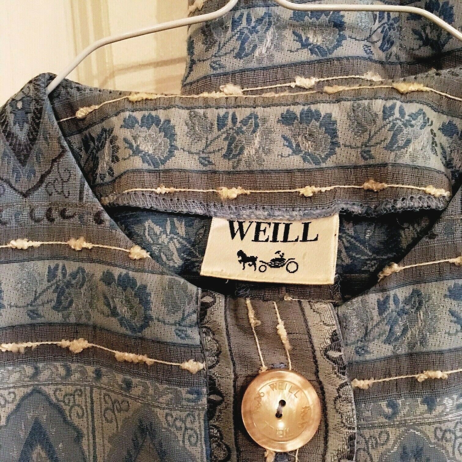 WEILL Designer Skirt Suit Set Blue Baumwolle & Linen Blend Preppy France Size 8