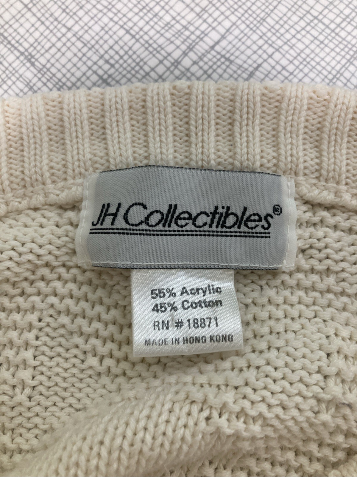 Vtg 80s 90s JH Collectibles Cream Textured Knit Crewneck Sweater Fisherman M