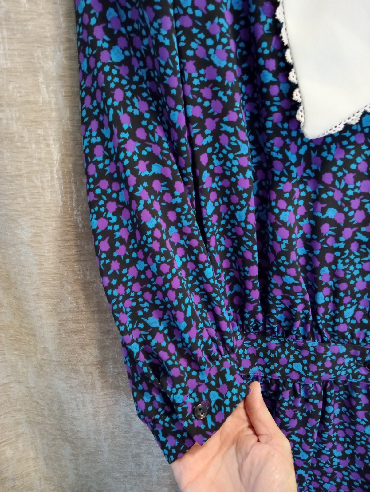 💜 VTG 1980s Cottagecore Style V.L.P. Petites Dress Sheer Floral Womens Sz 6