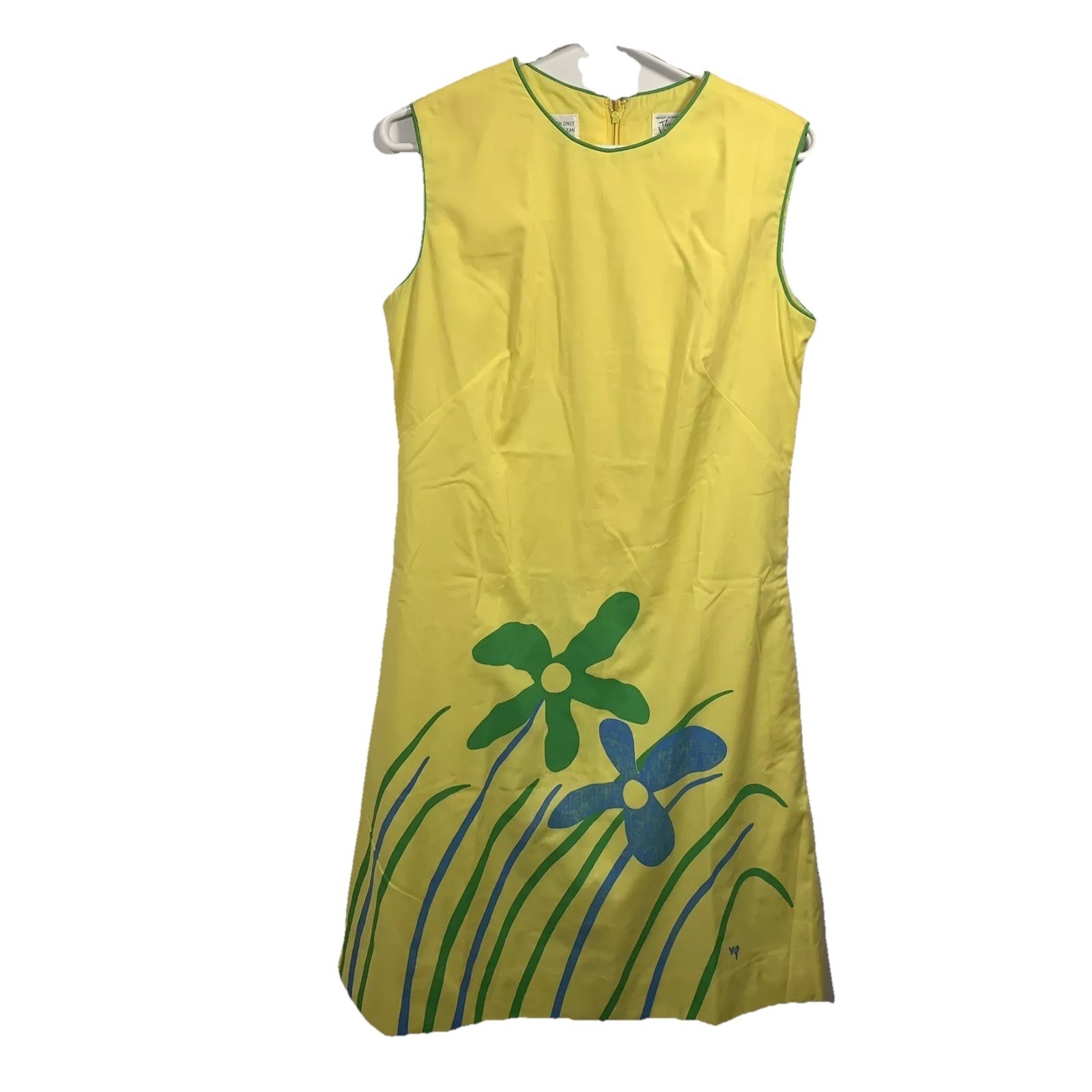 VTG Vested Gentress Shift Dress Sleeveless 60s Floral Sz 12 Mod Retro READ