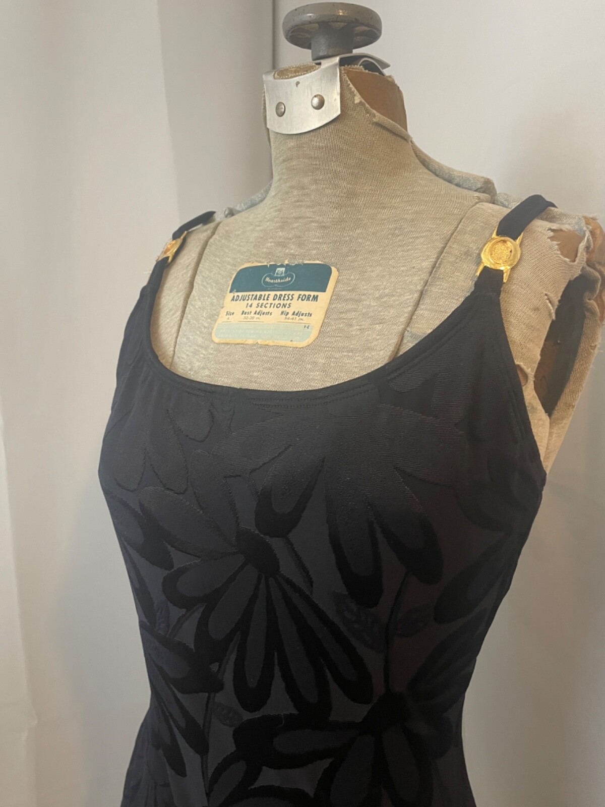 Swim Bathing Suit Maillot Black 1990s Vintage Supermodel Floral Minimalist 10 M
